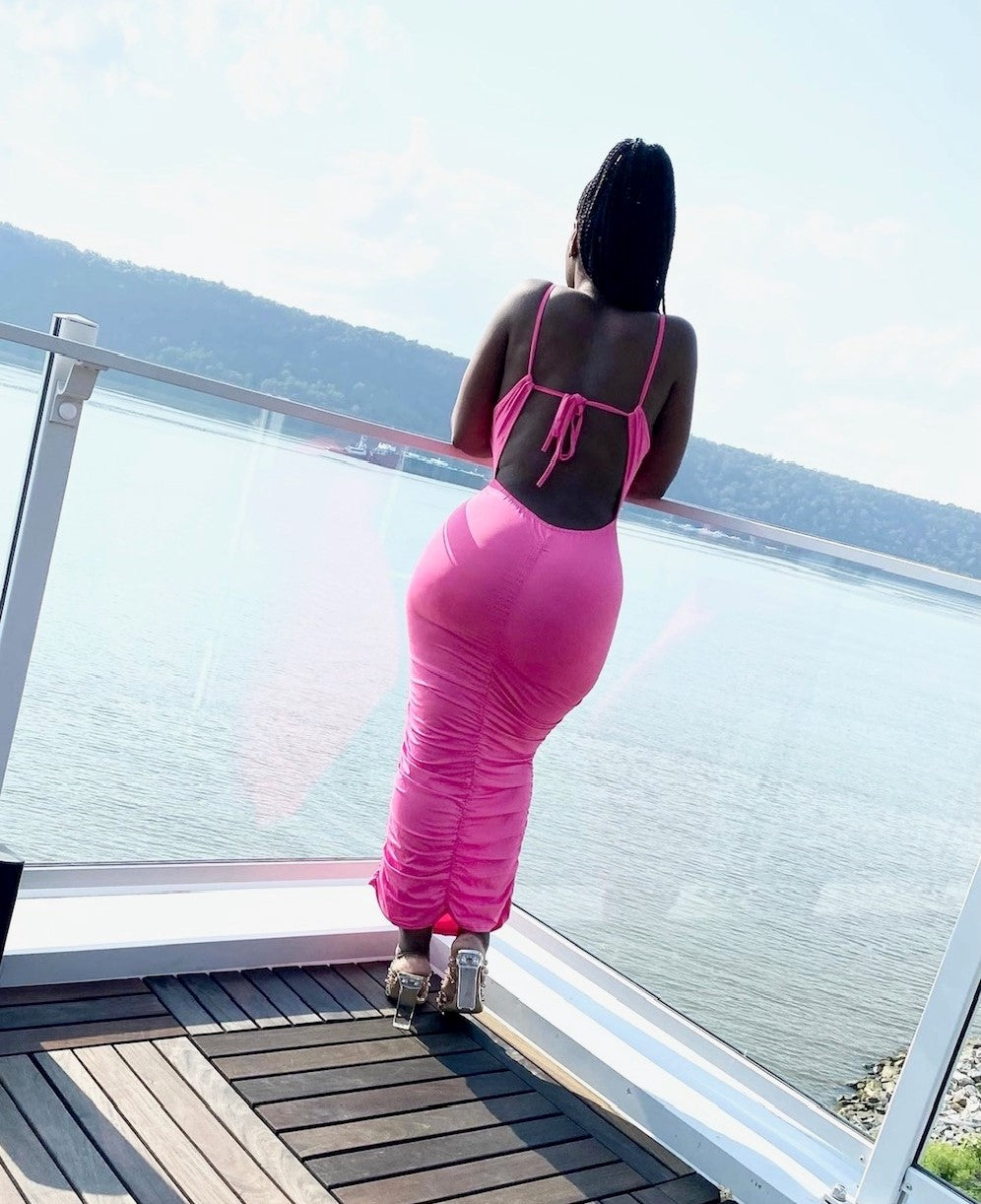 Hot Pink Ruched Dress - NuriLuxe